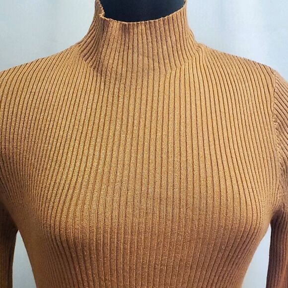 Hooked Up Camel Turtle Neck Canale Knit Pencil Dress Long Sleeves Size L - Picture 2 of 8